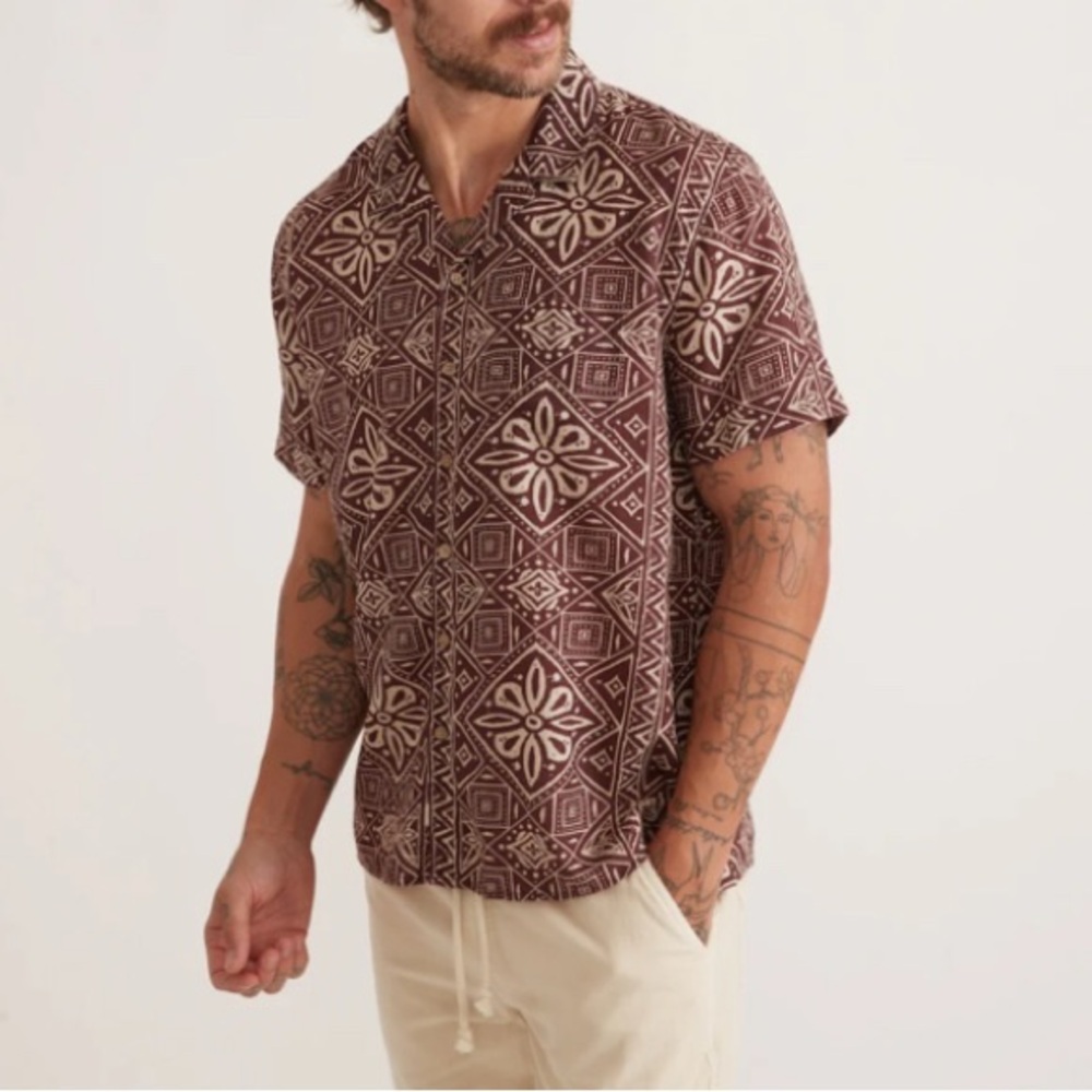 Marine Layer Brown and Cream Casual Button Down Shirt